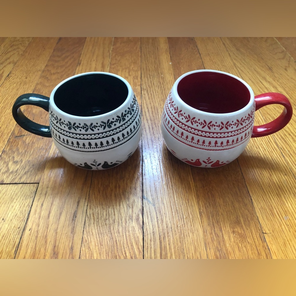 2pk 14oz Nordic Christmas Fair Isle Stoneware Mug Set Red/Green - Hearth & Hand™